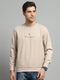 Men Beige Self Design Round Neck Full Sleeve Sweatshirt