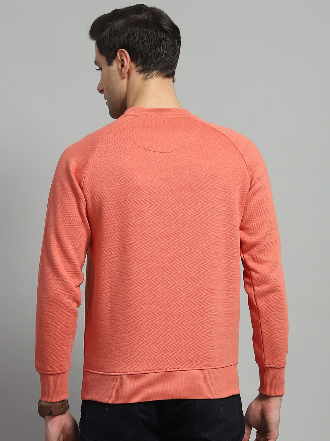 Men Orange Solid Round Neck Full Sleeve Sweatshirt