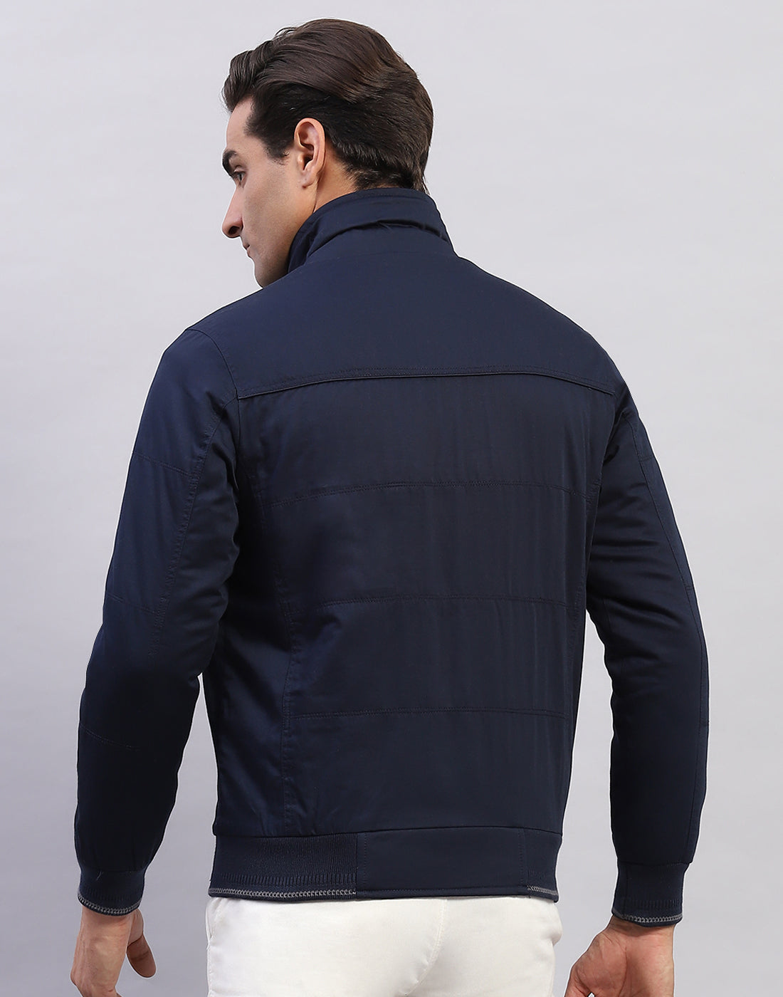 Men Navy Blue Solid Collar Full Sleeve Jacket