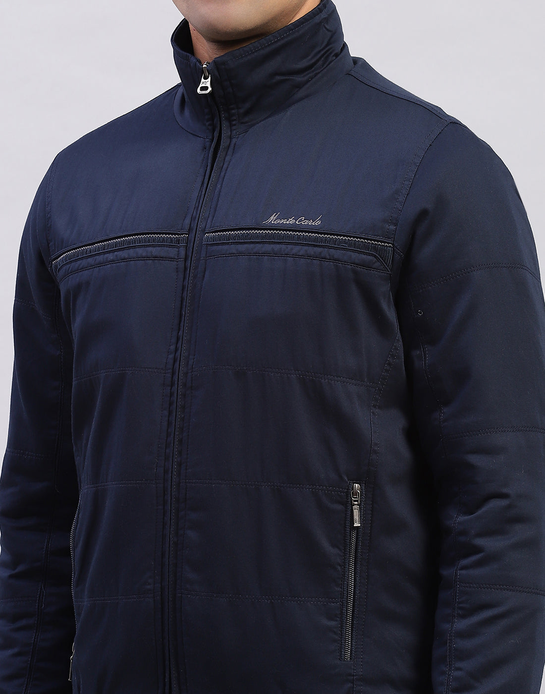 Men Navy Blue Solid Collar Full Sleeve Jacket