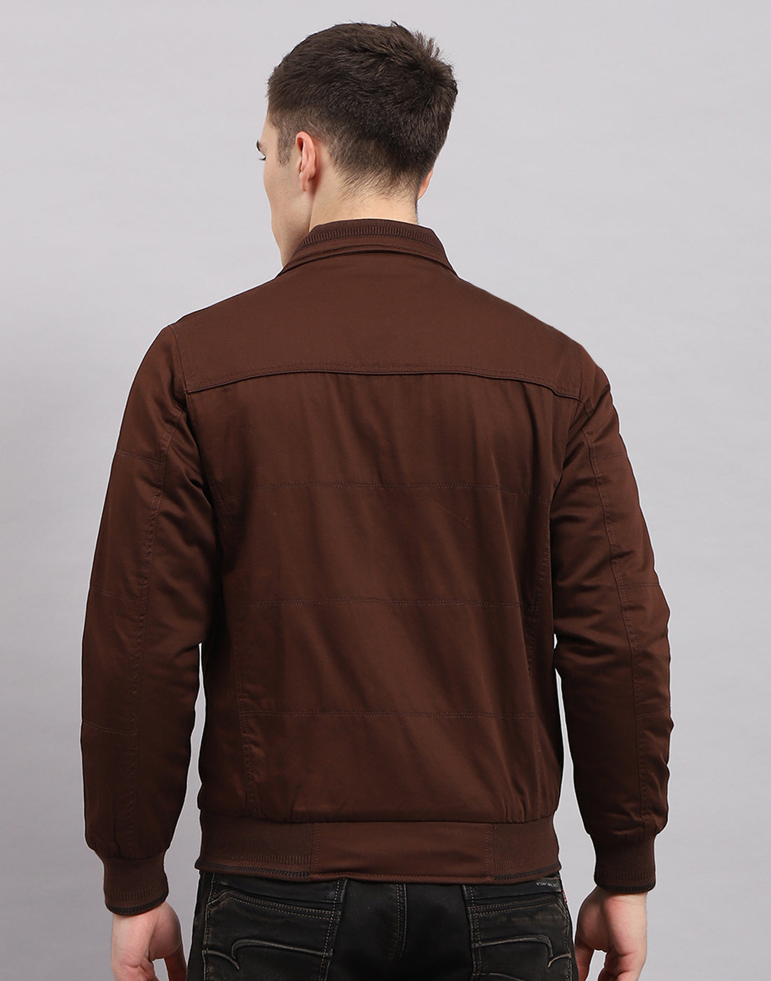 Men Brown Solid Mock Neck Sleeveless Jacket