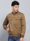 Men Brown Solid Mock Neck Full Sleeve Jacket