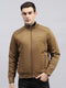 Men Brown Solid Mock Neck Full Sleeve Jacket