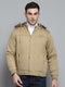 Men Brown Solid Detachable Hood Full Sleeve Jacket