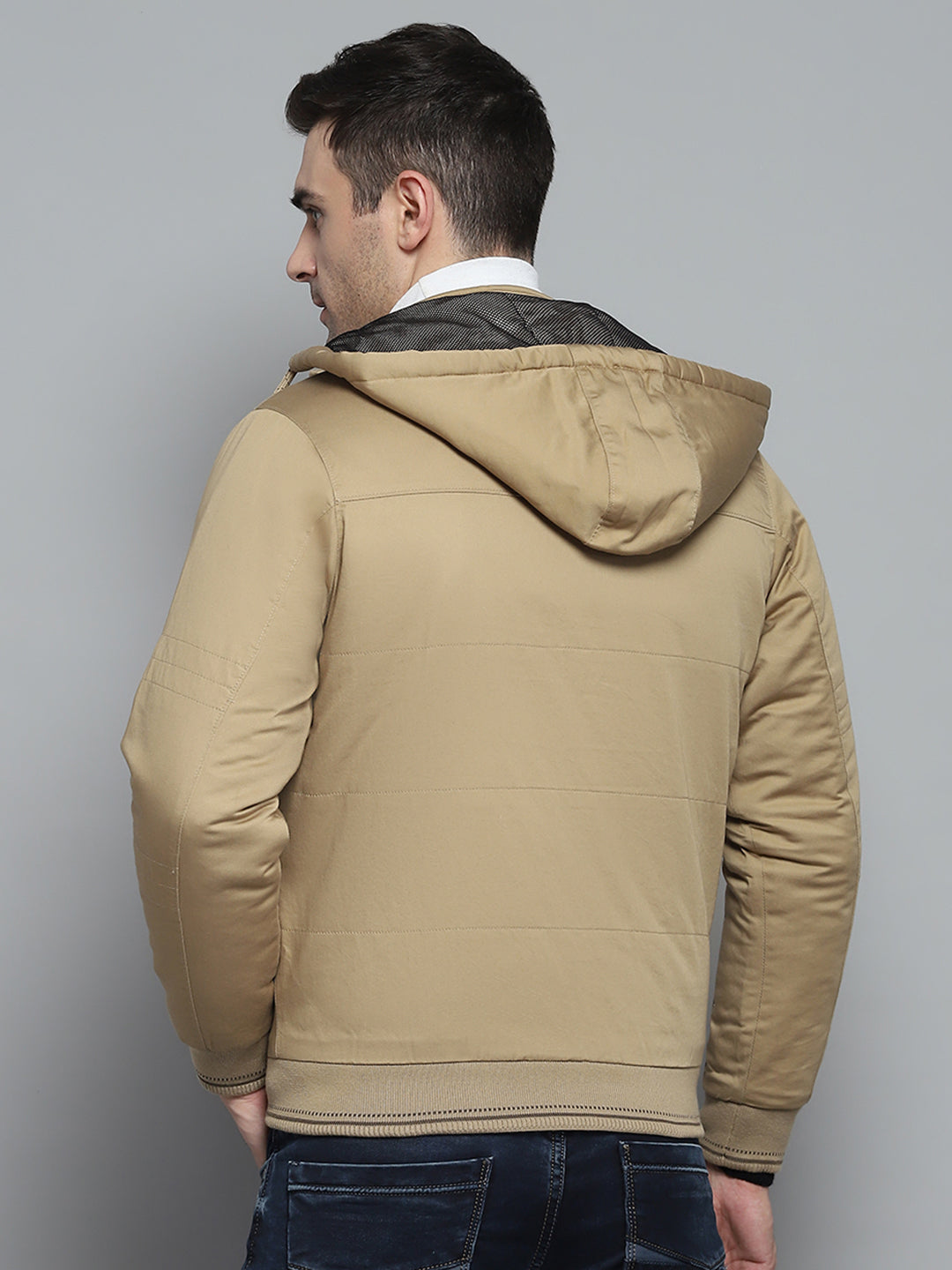 Men Brown Solid Detachable Hood Full Sleeve Jacket