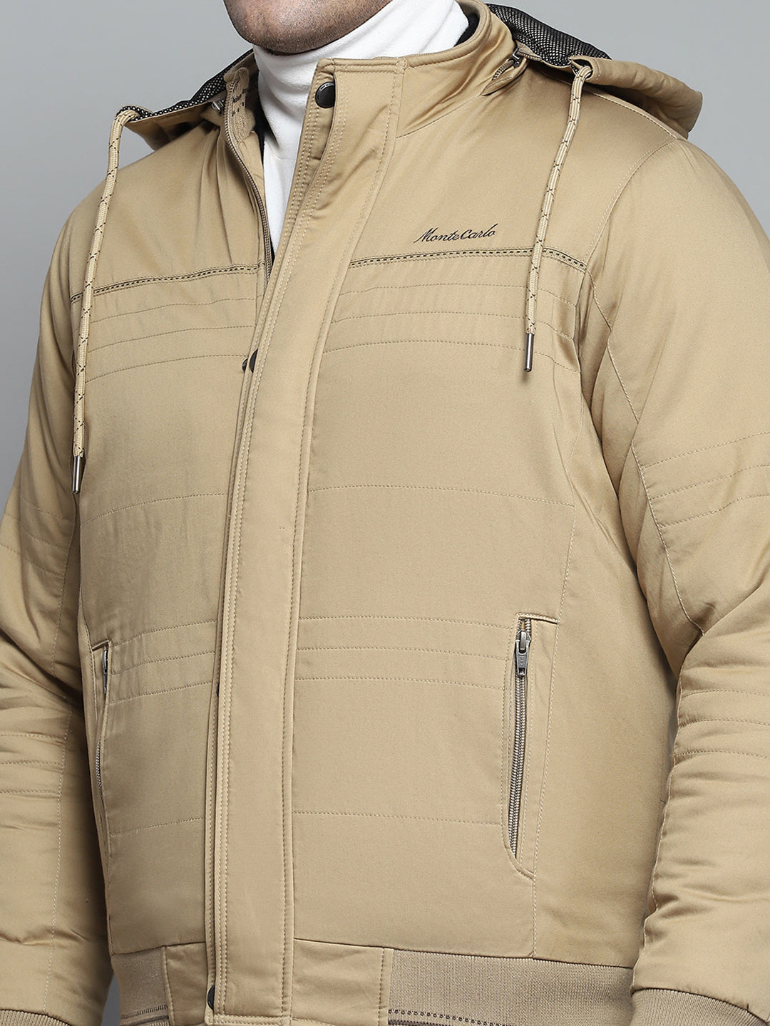 Men Brown Solid Detachable Hood Full Sleeve Jacket