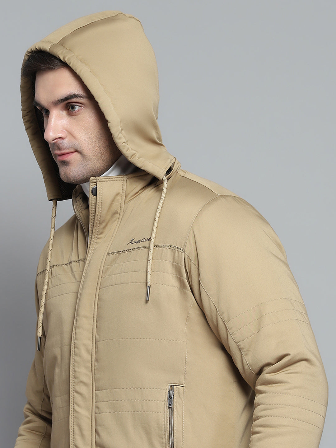 Men Brown Solid Detachable Hood Full Sleeve Jacket