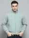 Men Green Solid Mock Neck Full Sleeve Jacket