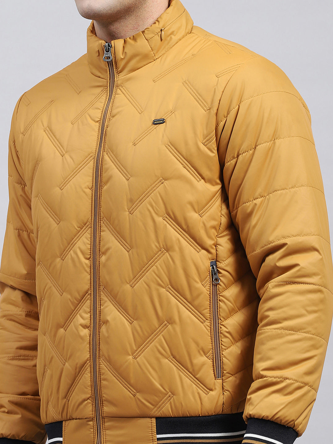 Men Mustard Solid Detachable Hood Full Sleeve Jacket