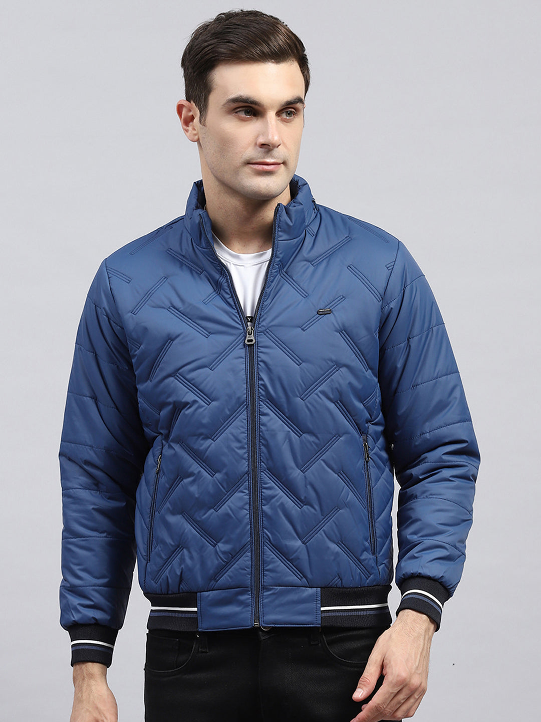 Men Blue Solid Detachable Hood Full Sleeve Jacket