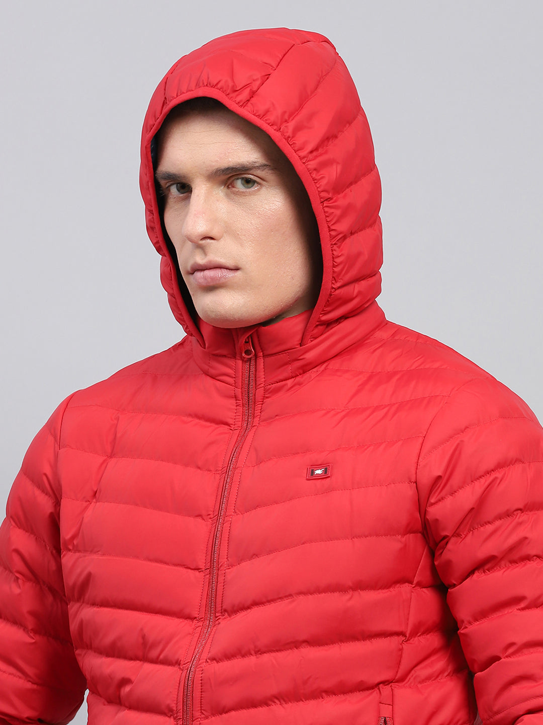 Men Red Solid Detachable Hood Full Sleeve Jacket