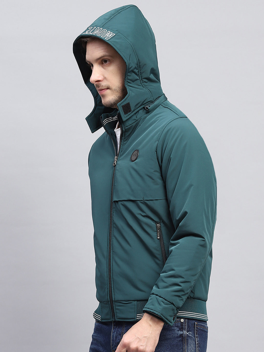 Men Green Solid Detachable Hood Full Sleeve Jacket