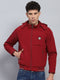 Men Maroon Solid Hooded Full Sleeve Jacket