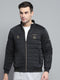 Men Black Solid Mock Neck Full Sleeve Jacket