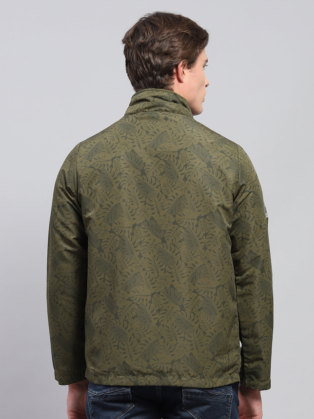 Men Green Printed Detachable Hood Full Sleeve Jacket