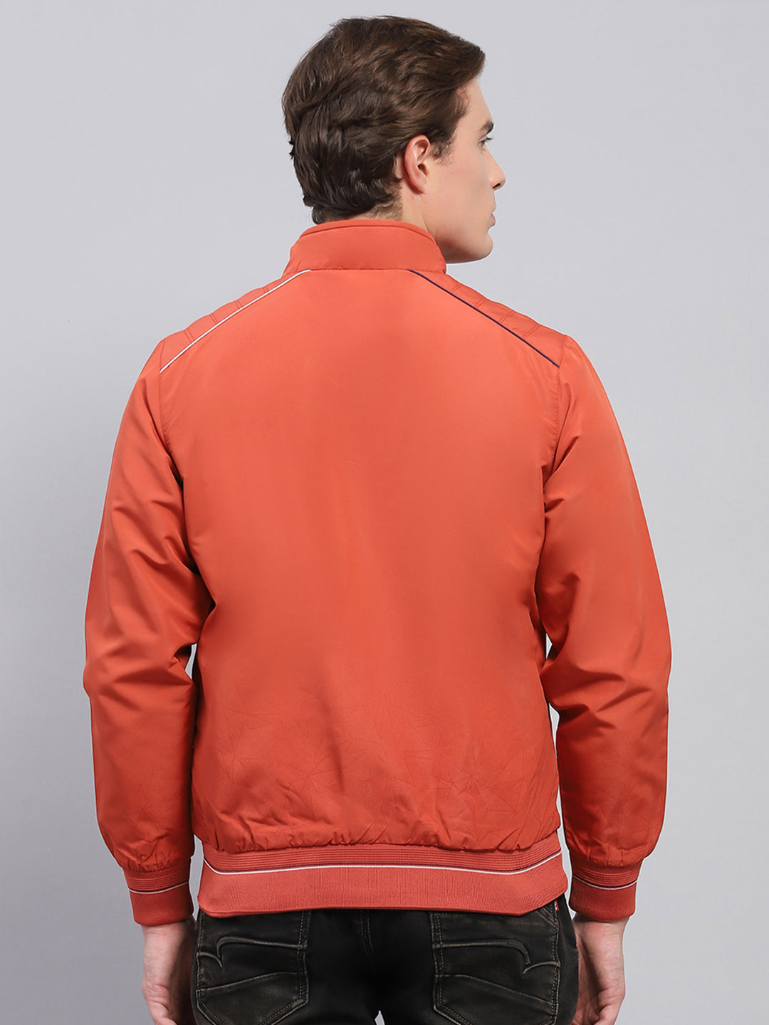 Men Rust Solid Mock Neck Full Sleeve Jacket