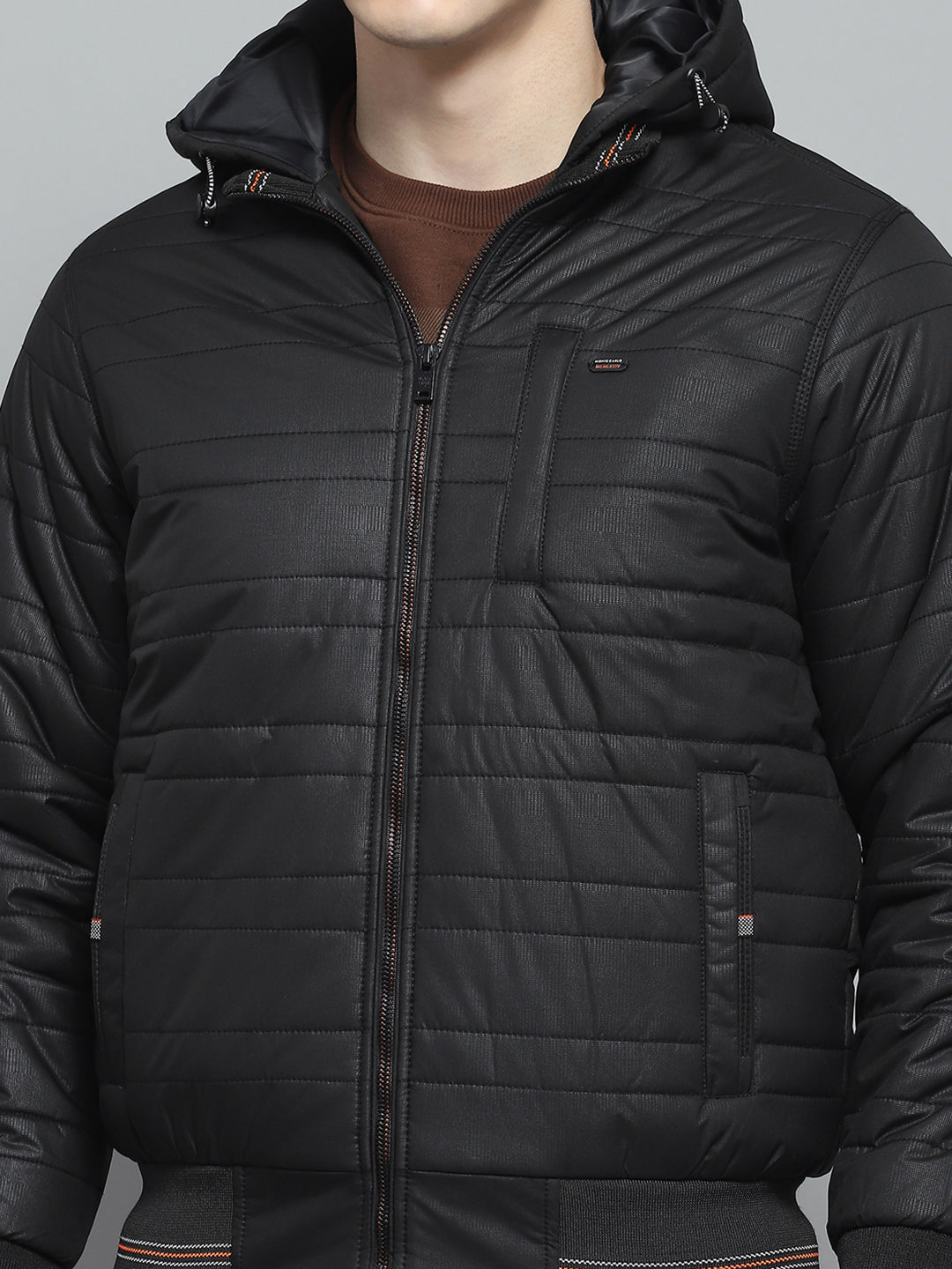 Men Black Solid Hooded Full Sleeve Jacket