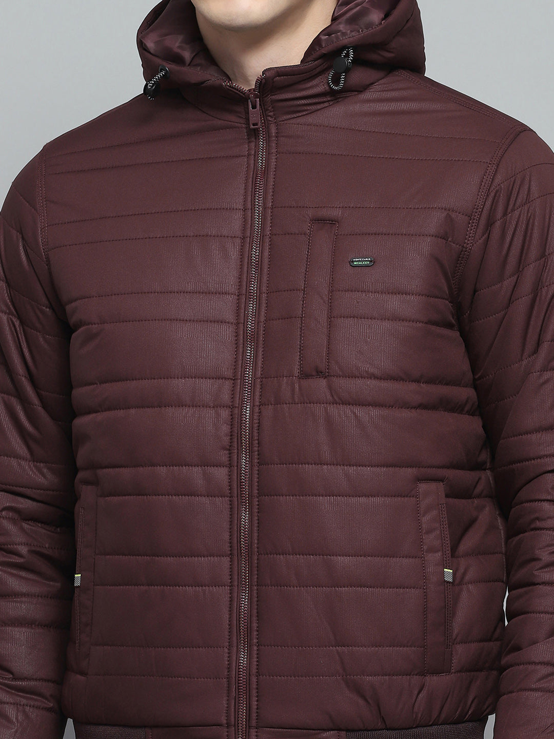 Men Maroon Solid Hooded Full Sleeve Jacket