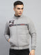 Men Grey Printed Mock Neck Full Sleeve Jacket