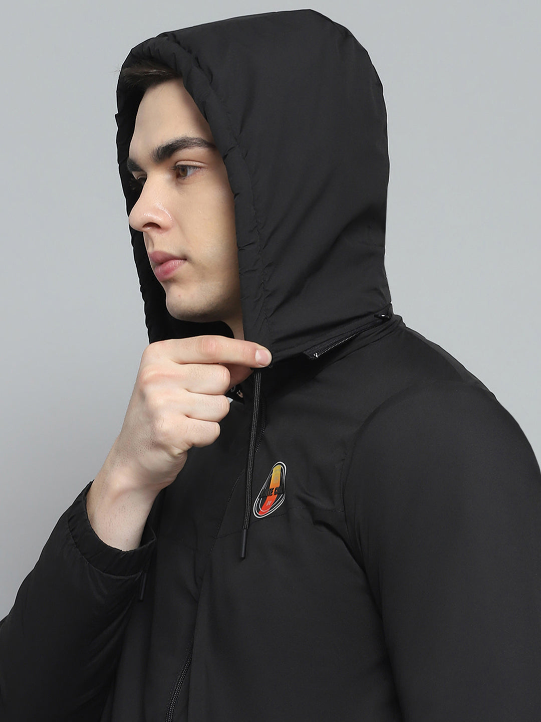 Men Black Solid Detachable Hood Full Sleeve Jacket