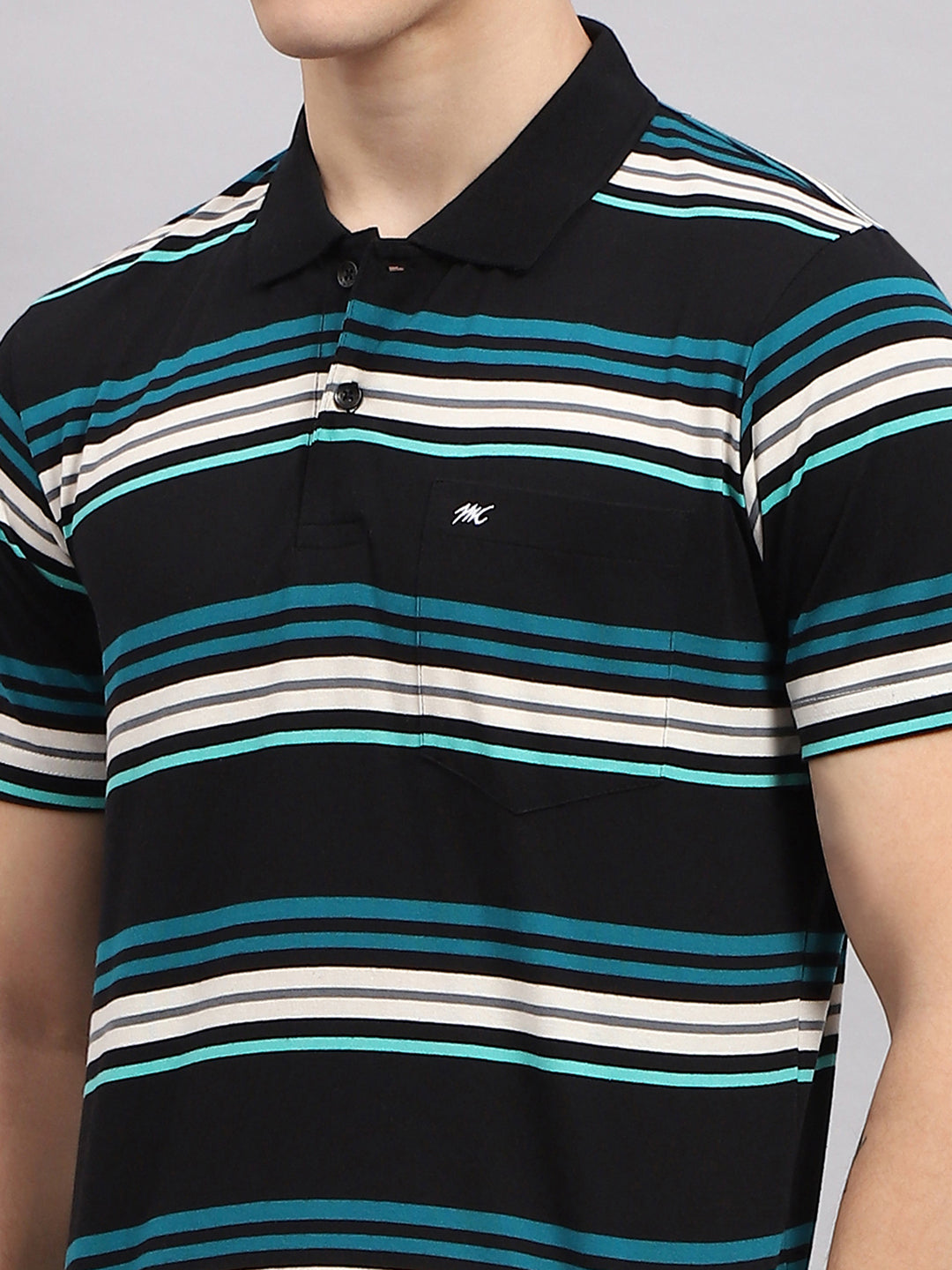 Men Multicolor Stripe Collar Half Sleeve T-Shirt