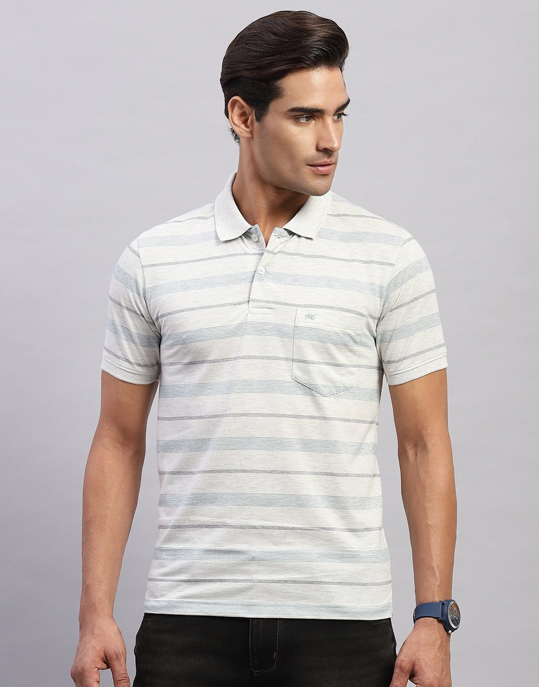 Men White Stripe Polo Collar Half Sleeve T-Shirt