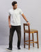 Men White Stripe Polo Collar Half Sleeve T-Shirt