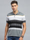 Men Grey Stripe Collar Half Sleeve T-Shirt