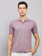 Men Burgundy Printed Collar Half Sleeve T-Shirt