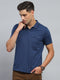 Men Blue Stripe Collar Half Sleeve T-Shirt