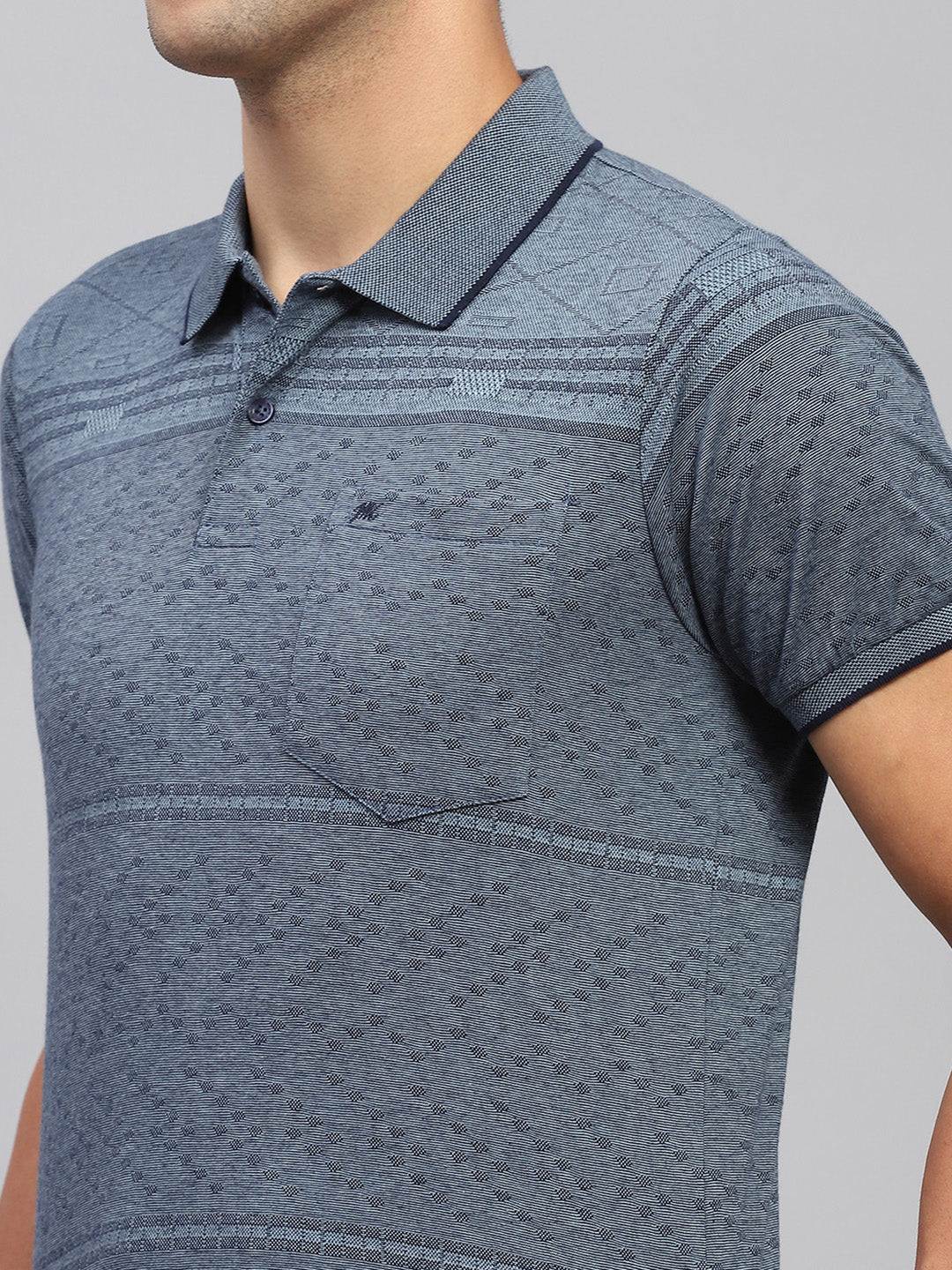 Men Grey Printed Polo Collar Half Sleeve T-Shirt