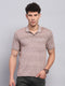 Men Brown Stripe Collar Half Sleeve T-Shirt