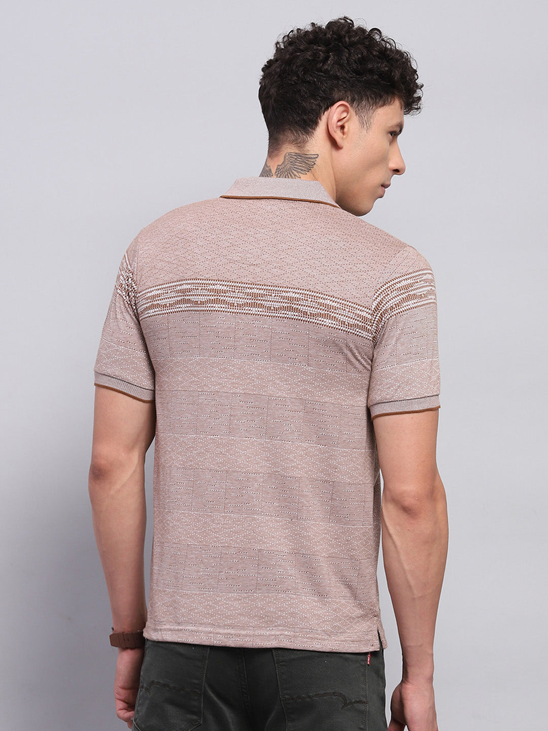 Men Brown Stripe Collar Half Sleeve T-Shirt