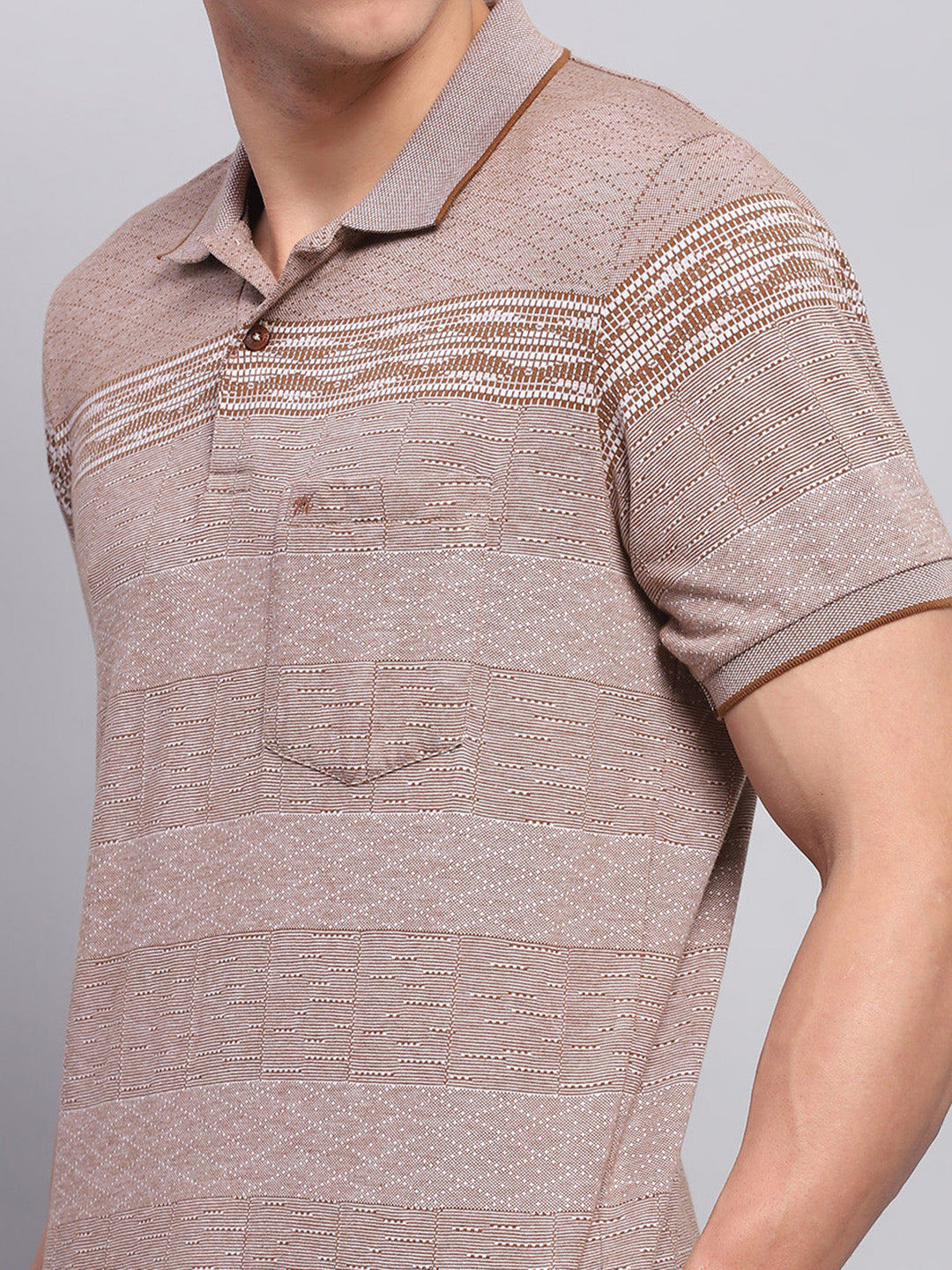 Men Brown Stripe Collar Half Sleeve T-Shirt