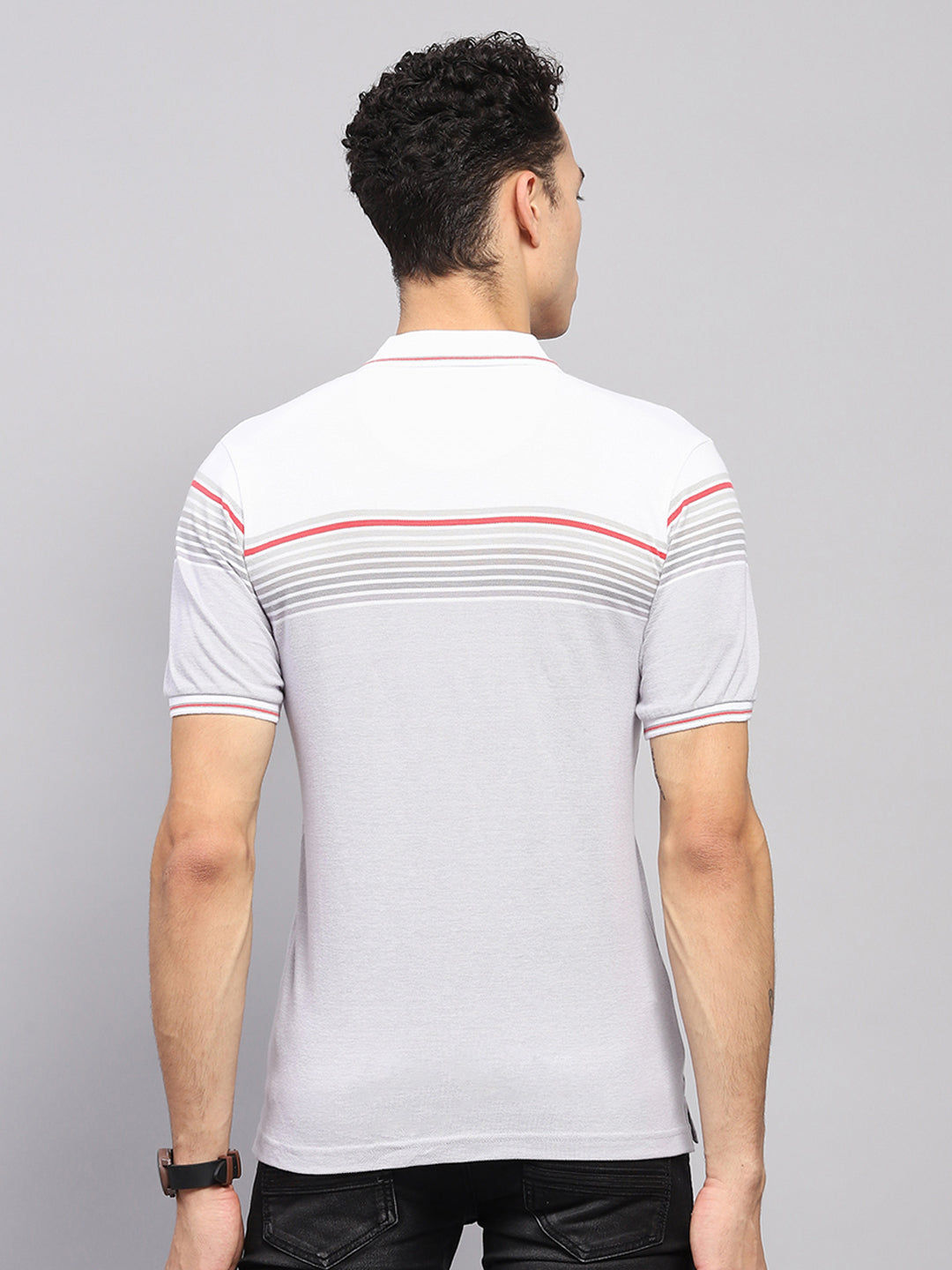 Men White Stripe Collar Half Sleeve T-Shirt