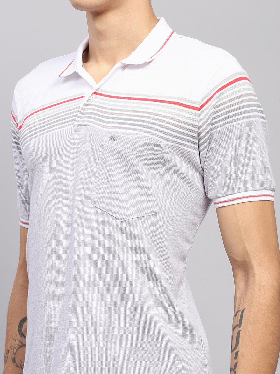 Men White Stripe Collar Half Sleeve T-Shirt