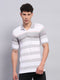 Men Grey Stripe Collar Half Sleeve T-Shirt