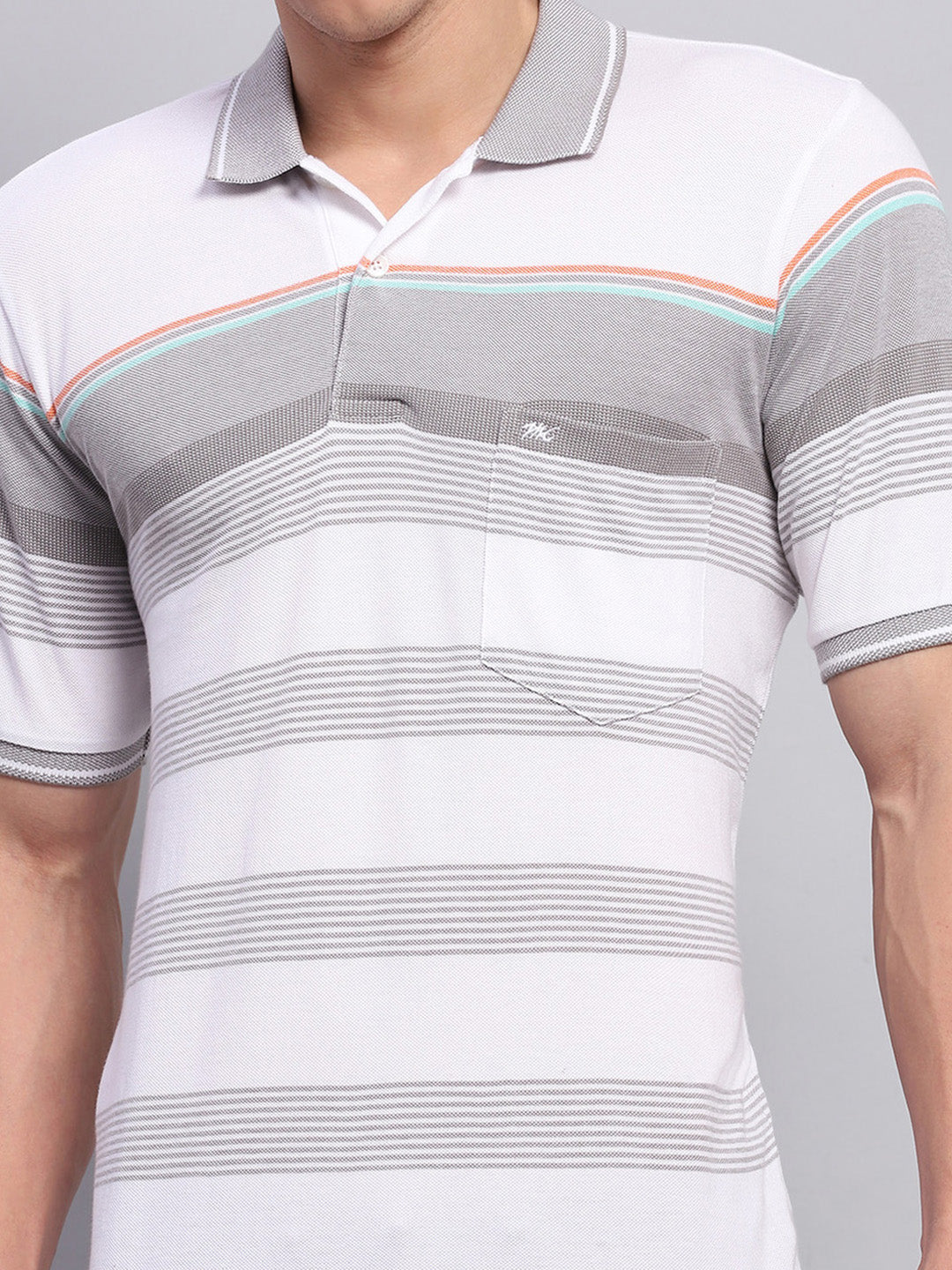 Men Grey Stripe Collar Half Sleeve T-Shirt