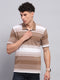 Men Khaki Stripe Collar Half Sleeve T-Shirt