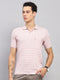 Men Pink Stripe Collar Half Sleeve T-Shirt