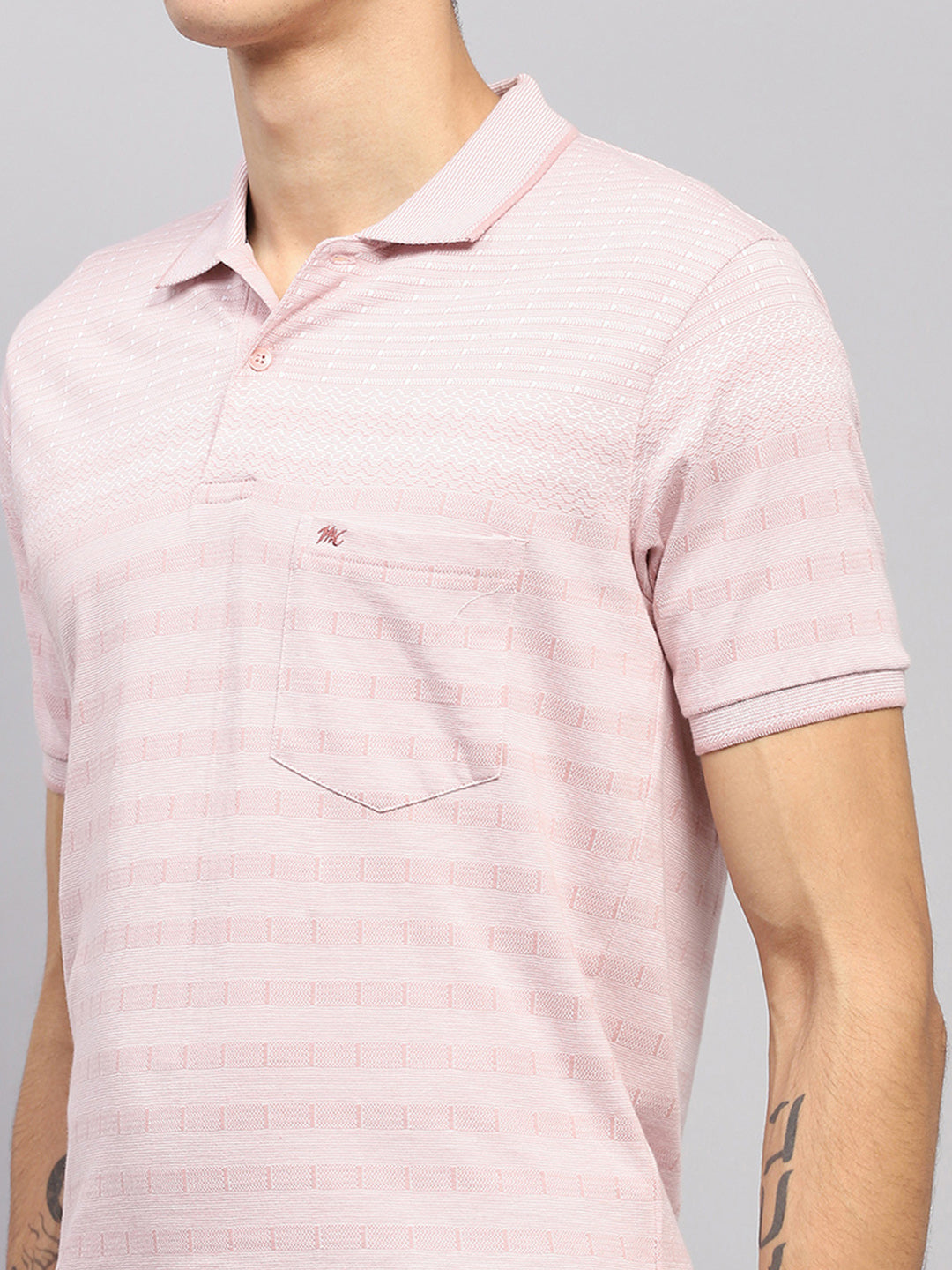 Men Pink Stripe Collar Half Sleeve T-Shirt