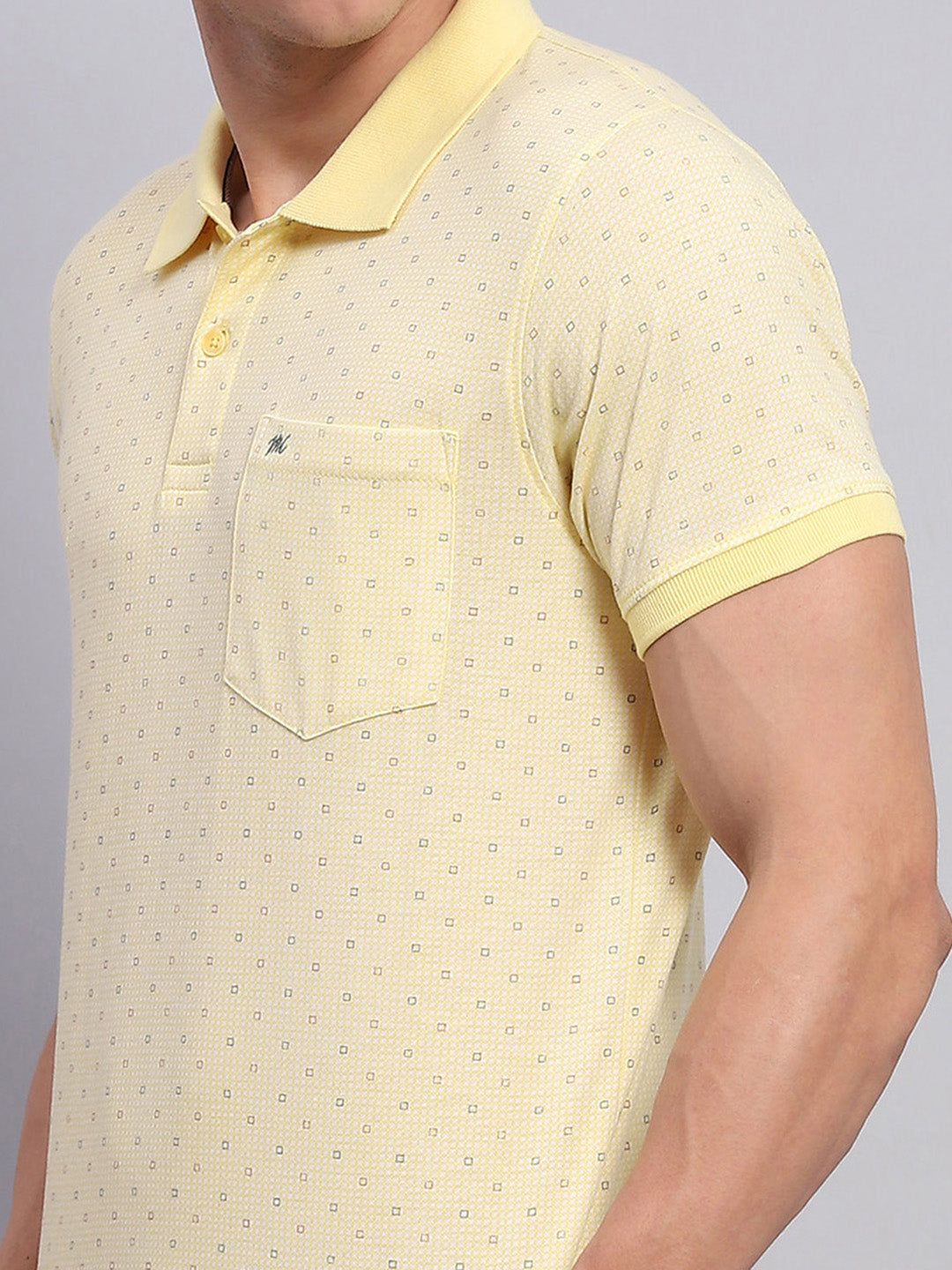 Men Yellow Printed Collar Half Sleeve T-Shirt