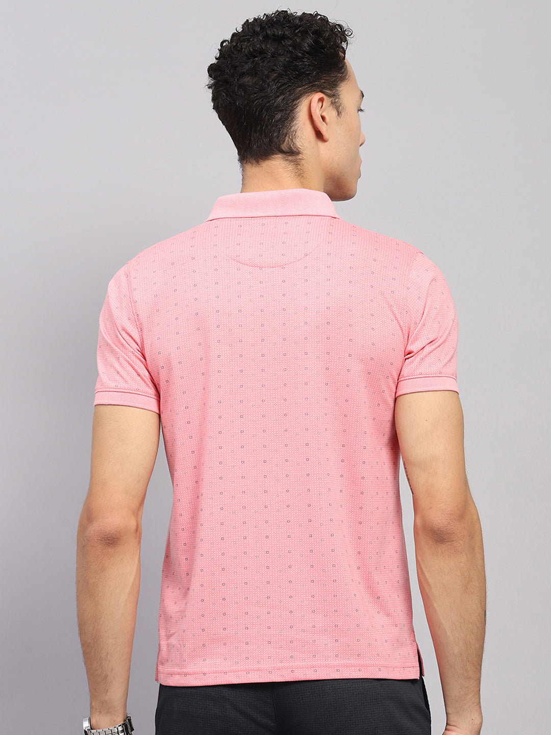 Men Pink Printed Collar Half Sleeve T-Shirt