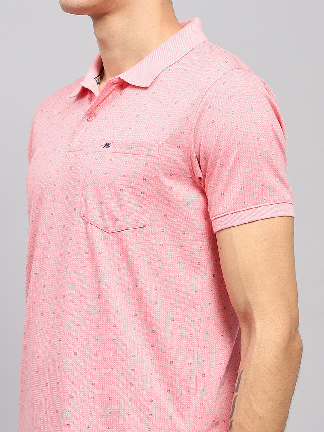 Men Pink Printed Collar Half Sleeve T-Shirt