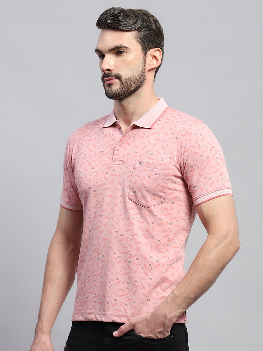 Men Pink Printed Collar Half Sleeve T-Shirt