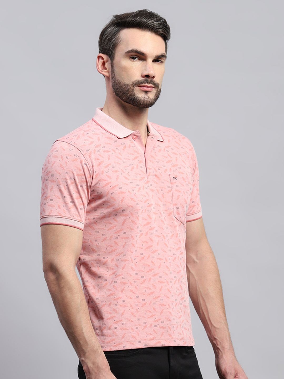 Men Pink Printed Collar Half Sleeve T-Shirt