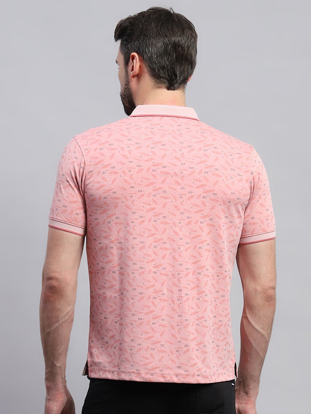 Men Pink Printed Collar Half Sleeve T-Shirt