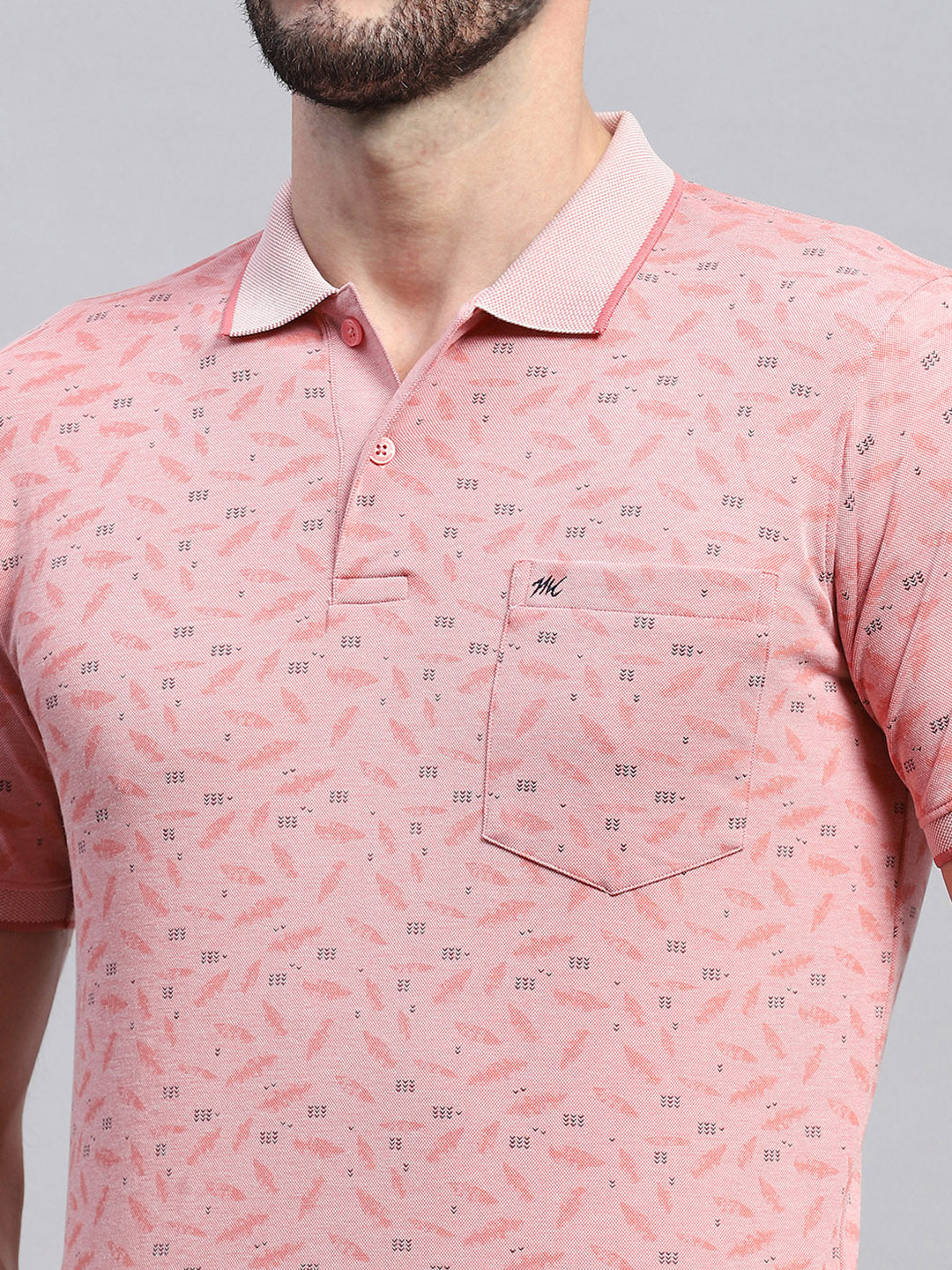 Men Pink Printed Collar Half Sleeve T-Shirt