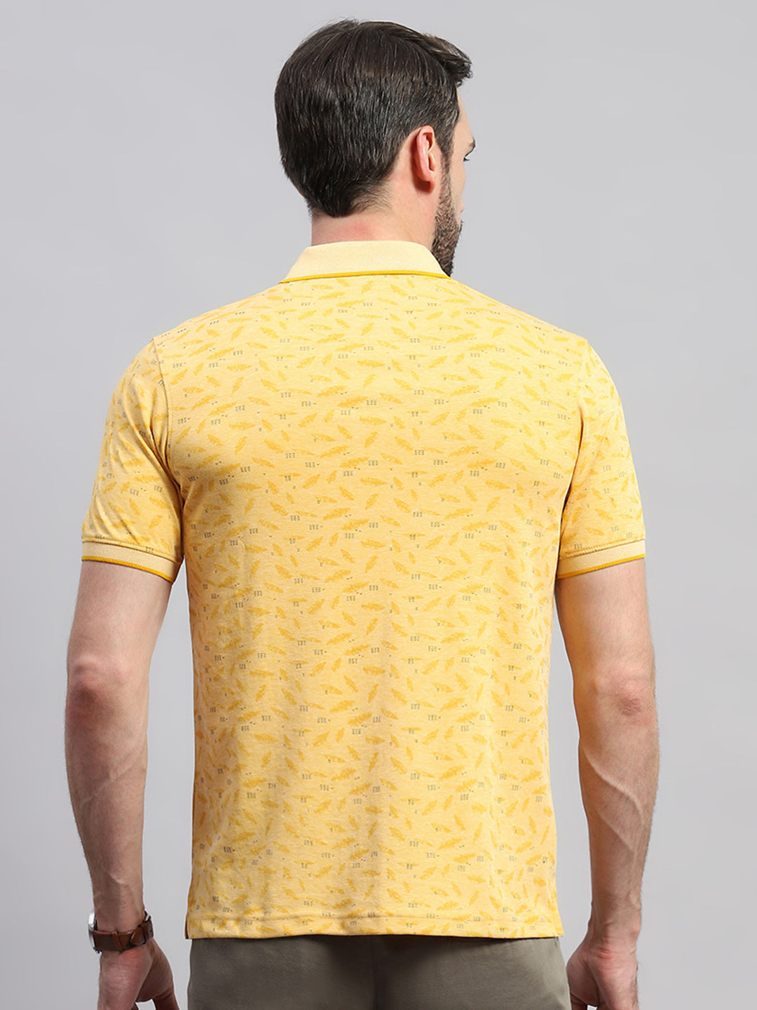 Men Yellow Printed Collar Half Sleeve T-Shirt