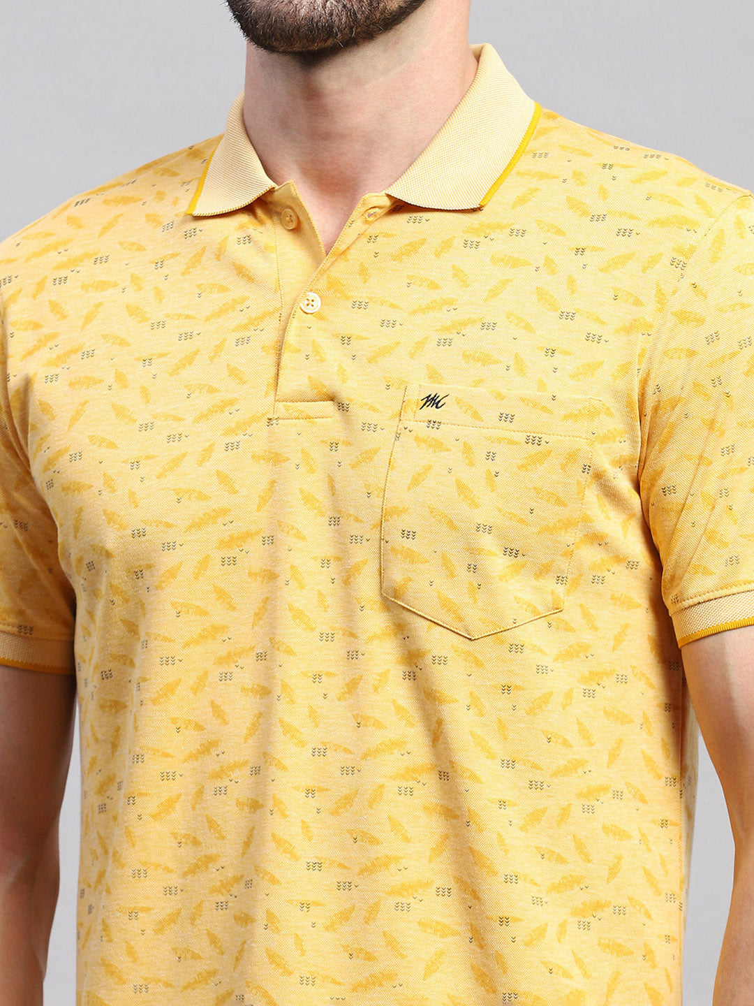 Men Yellow Printed Collar Half Sleeve T-Shirt